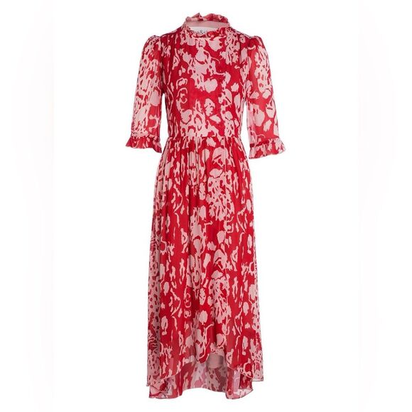 ba&sh Dresses & Skirts - BA&SH Balearic Asymmetrical Dress Ruffled collar in Bordeaux Size 4US/XS NWT